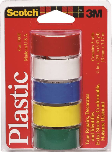 Scotch 190T Colored Tape, 125 in L, 3/4 in W, Plastic Backing