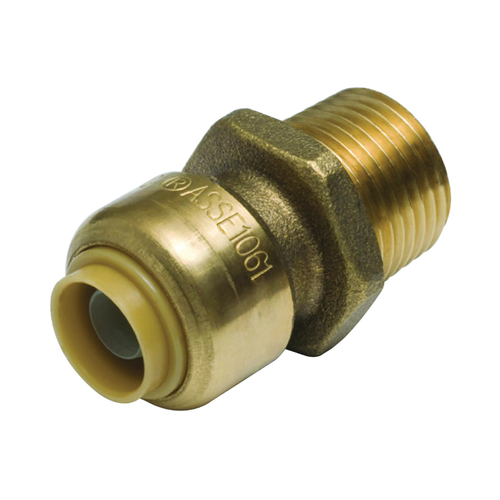 SharkBite U116LFA Pipe Connector, 1/2 x 3/4 in, MNPT, Brass, 200 psi Pressure