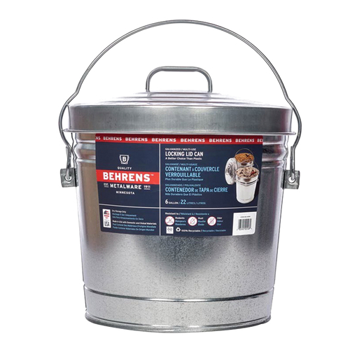 Behrens 6106 Kit Locking Lid Can, 6 gal Capacity, Steel, Silver, Lid Closure