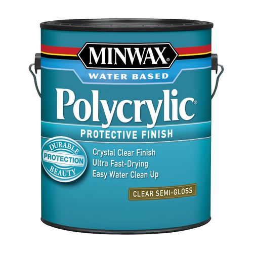 Minwax Polycrylic 14444000 Protective Finish Paint, Semi-Gloss, Liquid, Crystal Clear, 1 gal, Can