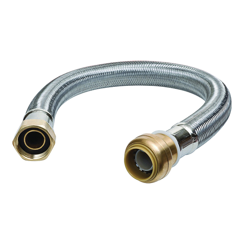 SharkBite U3088FLEX24LF Braided Flexible Water Heater Connector, 3/4 in, FIP, Stainless Steel, 24 in