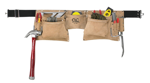 CLC Tool Works Series I427X Tool Apron, 29 to 46 in Waist, Suede Leather, Brown, 12-Pocket