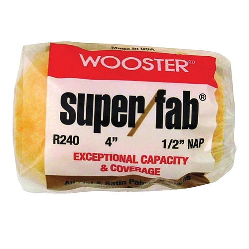 WOOSTER R240-4 Paint Roller Cover, 1/2 in Thick Nap, 4 in L, Knit Fabric Cover, Golden Yellow
