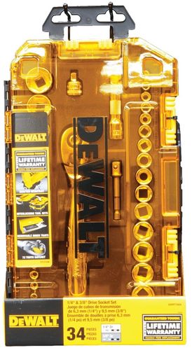 DEWALT DWMT73804 1/4" and 3/8" Drive Socket Set, 34 Pieces
