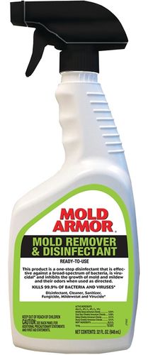 Mold Armor FG552 Mold Remover and Disinfectant, 32 oz, Liquid, Benzaldehyde Organic, Clear
