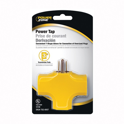 PowerZone ORAD0200 Outlet Tap, 125 V, 3-Outlet, Yellow