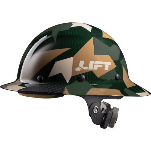 LIFT DAX Series HDC-20CJ Full Brim Hard Hat, Carbon Fiber-Reinforced Resin Shell, Jungle Camo