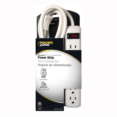 PowerZone OR801115 Power Outlet Strip, Right Angle Plug, 6 -Socket, 15 A, 125 V
