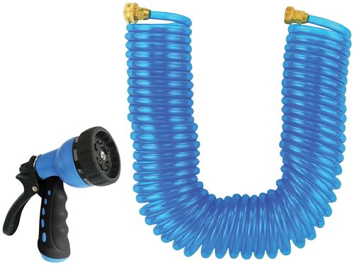 Landscapers Select GT-445030 Coil Hose with Nozzle Set, 50 ft L, Female x Male, PVC, Blue