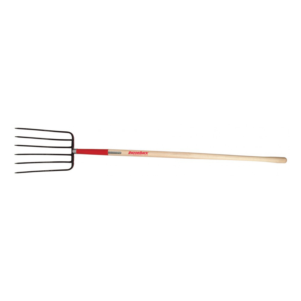Razor-Back 74124 6-Tine Manure Fork, Forged, with Wood Handle
