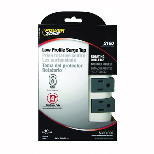 PowerZone OR503105 Surge Protector Tap, 6 -Outlet, 2160 J Energy