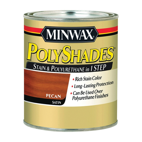 Minwax PolyShades 61320444 Wood Stain and Polyurethane, Satin, Pecan, Liquid, 1 qt, Can