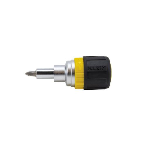 Klein 32593 6-in-1 Ratcheting Screwdriver, #1, #2, 1/4 in, 3/16 in Drive, Phillips, Slotted Drive