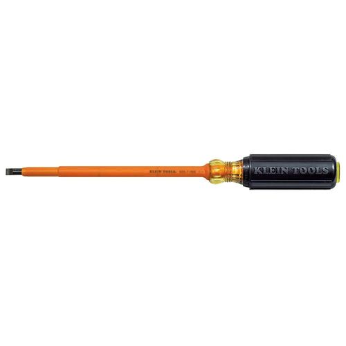 Klein 605-7-INS Insulated Screwdriver, 1/4 Cabinet Drive, 7 in Shank, High Dielectric Plastic Handle
