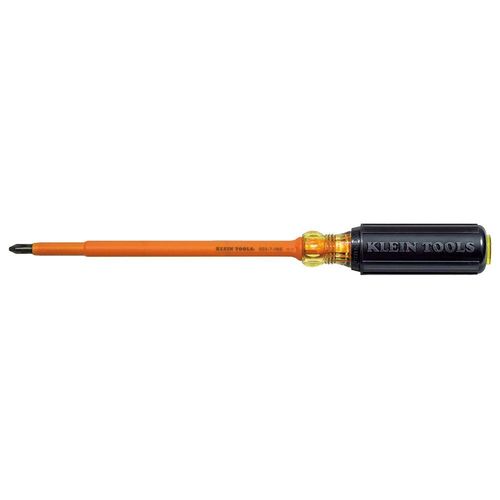 Klein 6037INS Insulated Screwdriver, #2 Phillips Drive, 7 in L Shank, High Dielectric Plastic Handle