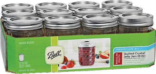 Ball 81200 Quilted Jelly Jar, 8 oz Capacity, Glass, Clear/Silver, 12.42 in L, 9.14 in W, 5.17 in H