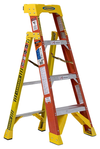 WERNER L6200 Series L6204 Leaning Ladder, 4 ft H, Type IA Duty Rating, Fiberglass, 300 lb