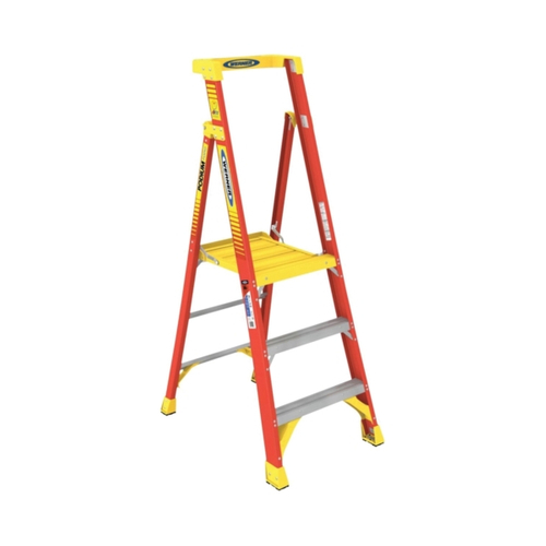 WERNER PD6203 Ladder, 3 ft Max Standing H, 300 lb, Type IA Rating, 3-Rung, Fiberglass, Yellow