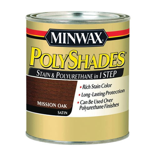 Minwax PolyShades 613850444 Wood Stain and Polyurethane, Satin, Mission Oak, Liquid, 1 qt, Can