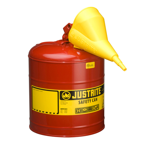 JUSTRITE 7150110 Safety Can, 5 gal Capacity, Steel, Red