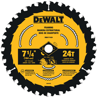 DeWALT DWA171424B10 Circular Saw Blade, 7-1/4 in Dia, 5/8 in Arbor, 24-Teeth, Tungsten Carbide Cutti