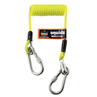 Ergodyne Squids Series 19130 Coiled Cable Tool Lanyard, Standard, 48 in L, 2 lb Working Load, Lime