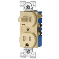 Cooper Wiring Devices 274V-SP-L Single Pole 3-Way Toggle Combination Switch with Receptacle, Ivory