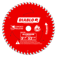 Diablo D0552N Circular Saw Blade, 5-7/8 in Dia, 5/8 in Arbor, 52-Teeth, Carbide Cutting Edge