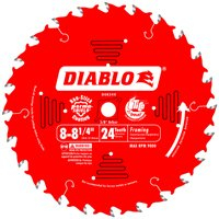 Diablo D0824X Circular Saw Blade, 8 to 8-1/4 in Dia, 5/8 in Arbor, 24-Teeth, Carbide Cutting Edge