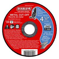 Diablo DBD045040101F Cut-Off Wheel, 4-1/2 in Dia, 0.04 in Thick, 7/8 in Arbor, Aluminum Oxide