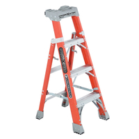 Louisville FXS1504 Cross Step Ladder, 4 ft H, Type IA Duty Rating, Fiberglass, 300 lb