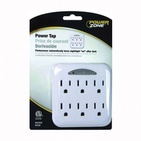PowerZone OR801105 Outlet Tap, 125 V, 6-Outlet, White