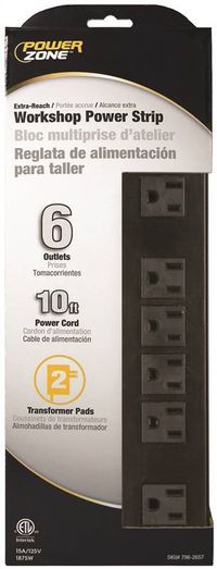 PowerZone OR801120 Power Outlet Strip, 6 -Socket, 15 A, 125 V