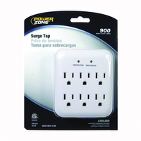 PowerZone OR802115 Surge Protector Tap, 125 V, 15 A, 6-Outlet, 900 Joules Energy, White