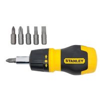 Stanley 66-358 Ratcheting Stubby Screwdriver, 5-in-1 Drive, 4-1/2 in OAL, Rubber Handle